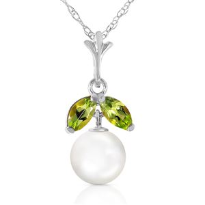 ALARRI 2.2 Carat 14K Solid White Gold Necklace Natural Pearl Peridot