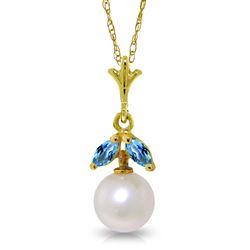 ALARRI 2.2 CTW 14K Solid Gold Necklace Natural Pearl Blue Topaz