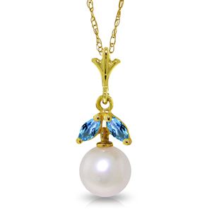 ALARRI 2.2 CTW 14K Solid Gold Necklace Natural Pearl Blue Topaz