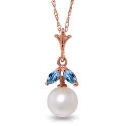 ALARRI 14K Solid Rose Gold Necklace w/ Natural Pearl & Blue Topaz