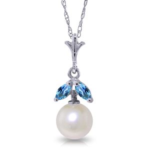 ALARRI 2.2 CTW 14K Solid White Gold Necklace Natural Pearl Blue Topaz