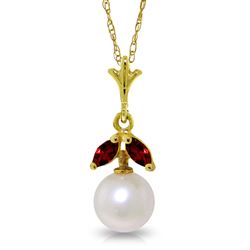 ALARRI 2.2 CTW 14K Solid Gold Necklace Natural Pearl Garnet