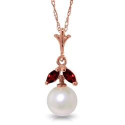 ALARRI 14K Solid Rose Gold Necklace w/ Natural Pearl & Garnet
