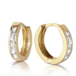 ALARRI 1.2 Carat 14K Solid Gold Hoop Huggie Earrings White Topaz