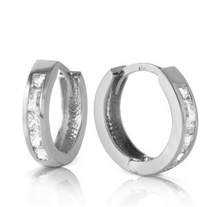 ALARRI 1.2 Carat 14K Solid White Gold Hoop Huggie Earrings White Topaz