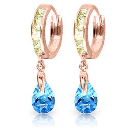 ALARRI 4.2 Carat 14K Solid Rose Gold Huggie Earrings Rose Topaz Blue Topaz