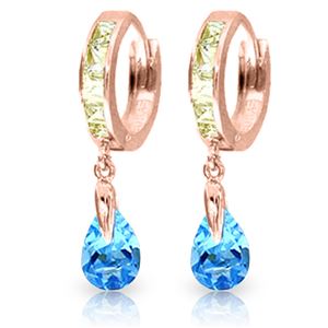 ALARRI 4.2 Carat 14K Solid Rose Gold Huggie Earrings Rose Topaz Blue Topaz