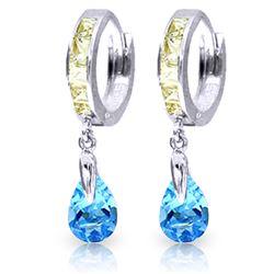 ALARRI 4.2 Carat 14K Solid White Gold Huggie Earrings White Topaz Blue Topaz