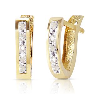 ALARRI 1.2 Carat 14K Solid Gold Oval Huggie Earrings White Topaz