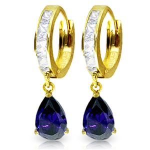 ALARRI 4.55 Carat 14K Solid Gold Hoop Earrings White Topaz Sapphire