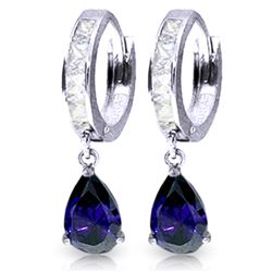 ALARRI 4.55 Carat 14K Solid White Gold Hoop Earrings White Topaz Sapphire