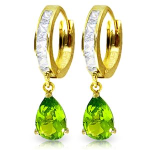 ALARRI 3.9 CTW 14K Solid Gold Huggie Earrings White Topaz Peridot