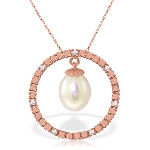 ALARRI 14K Solid Rose Gold Diamonds & Pearl Circle Of Love Necklace