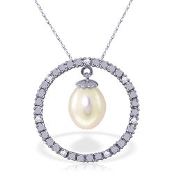 ALARRI 4.1 Carat 14K Solid White Gold Diamond Pearl Circle Of Love Necklace
