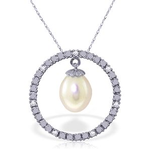ALARRI 4.1 Carat 14K Solid White Gold Diamond Pearl Circle Of Love Necklace