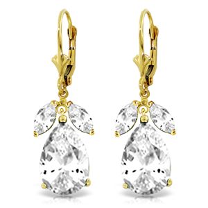 ALARRI 13 Carat 14K Solid Gold Leverback Earrings Natural White Topaz