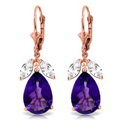 ALARRI 13 Carat 14K Solid Rose Gold Leverback Earrings Amethyst Rose Topaz