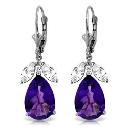 ALARRI 13 Carat 14K Solid White Gold Leverback Earrings Amethyst White Topaz