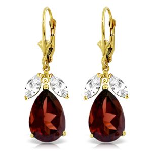 ALARRI 13 Carat 14K Solid Gold Leverback Earrings Garnet White Topaz