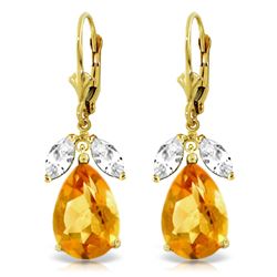 ALARRI 13 Carat 14K Solid Gold Leverback Earrings Citrine White Topaz