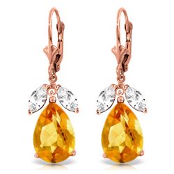 ALARRI 13 Carat 14K Solid Rose Gold Leverback Earrings Citrine Rose Topaz