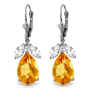 ALARRI 13 Carat 14K Solid White Gold Leverback Earrings Citrine White Topaz