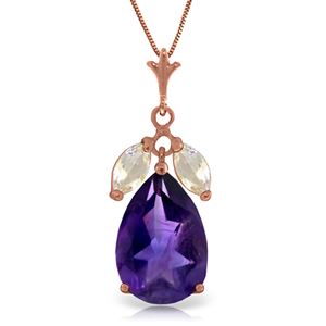 ALARRI 14K Solid Rose Gold Necklace w/ Purple Amethyst & Rose Topaz