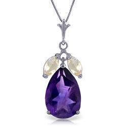 ALARRI 6.5 Carat 14K Solid White Gold Necklace Purple Amethyst White Topaz