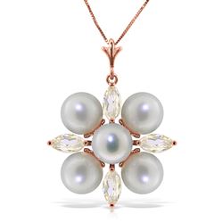 ALARRI 6.3 CTW 14K Solid Rose Gold Necklace Rose Topaz Pearl