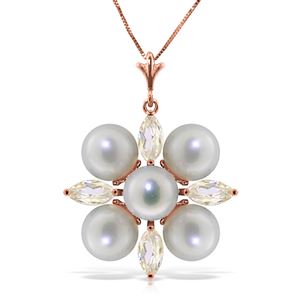 ALARRI 6.3 CTW 14K Solid Rose Gold Necklace Rose Topaz Pearl