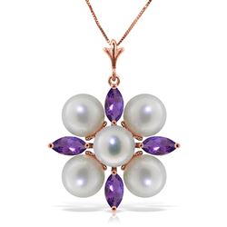 ALARRI 6.3 CTW 14K Solid Rose Gold Necklace Amethyst Pearl