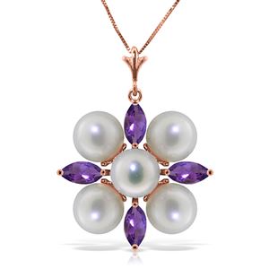 ALARRI 6.3 CTW 14K Solid Rose Gold Necklace Amethyst Pearl