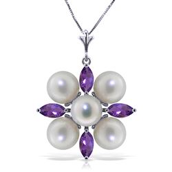 ALARRI 6.3 Carat 14K Solid White Gold Loving Embrace Amethyst Pearl Necklace