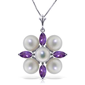 ALARRI 6.3 Carat 14K Solid White Gold Loving Embrace Amethyst Pearl Necklace