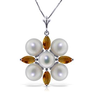 ALARRI 6.3 Carat 14K Solid White Gold Fragrant Kiss Citrine Pearl Necklace