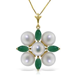 ALARRI 6.3 Carat 14K Solid Gold It Takes Two Emerald Pearl Necklace