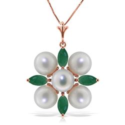 ALARRI 6.3 Carat 14K Solid Rose Gold Necklace Emerald Pearl