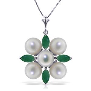 ALARRI 6.3 Carat 14K Solid White Gold This Is Perfect Emerald Pearl Necklace