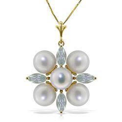 ALARRI 6.3 Carat 14K Solid Gold White Night Aquamarine Pearl Necklace