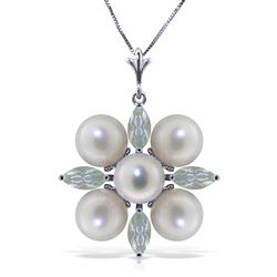 ALARRI 6.3 Carat 14K Solid White Gold Kissing Spree Aquamarine Pearl Necklace