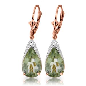 ALARRI 10 CTW 14K Solid Rose Gold Leverback Earrings Natural Green Amethyst