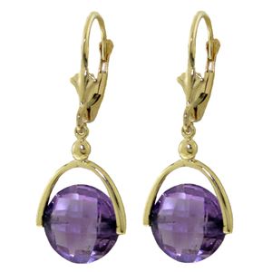 ALARRI 6.5 Carat 14K Solid Gold Leverback Earrings Checkerboard Cut Amethyst