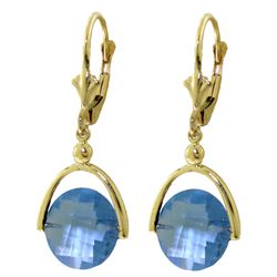 ALARRI 6.5 Carat 14K Solid Gold Leverback Earrings Checkerboard Cut Blu