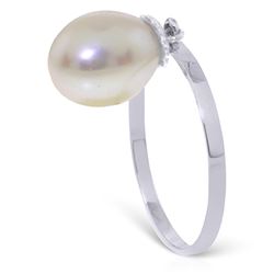 ALARRI 4 Carat 14K Solid White Gold Ring Dangling Natural Pearl