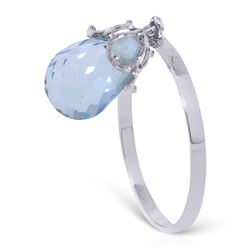 ALARRI 3 Carat 14K Solid White Gold Ring Dangling Briolette Blue Topaz