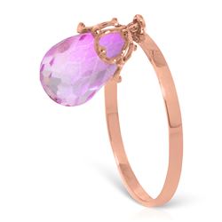 ALARRI 3 Carat 14K Solid Rose Gold Ring Dangling Briolette Pink Topaz