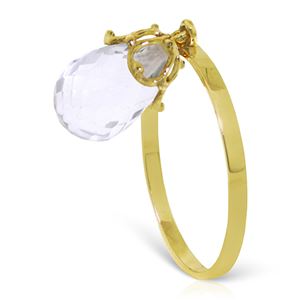ALARRI 3 Carat 14K Solid Gold Ring Dangling Briolete White Topaz