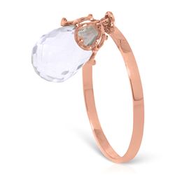 ALARRI 3 Carat 14K Solid Rose Gold Ring Dangling Briolete White Topaz