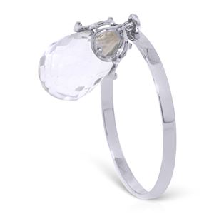 ALARRI 3 Carat 14K Solid White Gold Ring Dangling Briolete White Topaz