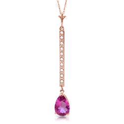 ALARRI 14K Solid Rose Gold Necklace w/ Diamonds & Pink Topaz